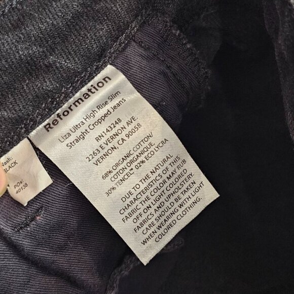 Reformation Womens Liza Ultra High Rise Slim Stright Cropped Jeans, Black, 25 - Picture 7 of 8